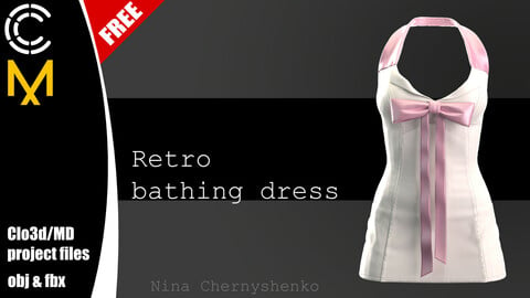 Retro bathing dress. Marvelous Designer/Clo3d project + OBJ + FBX.