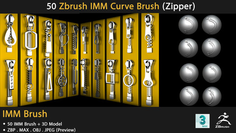 50 Zbrush IMM Curve Brush (Zipper)