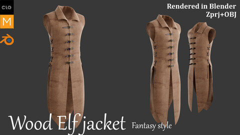 Wood Elf Jacket Fantasy Style. Marvelous designer and Clo3D. Zprj/OBJ