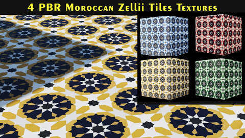 4 PBR Textures Moroccan Mediteranian Zellij Tiles