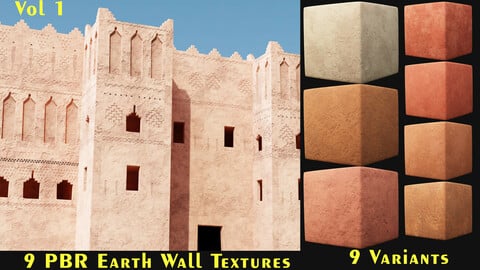 9 Realistic PBR Old Rammed Earth Wall Textures 4K -Vol 1