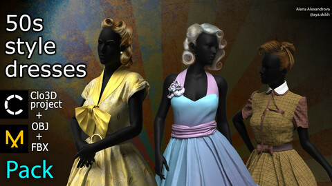 50s style dresses. Clo3D project, MD.