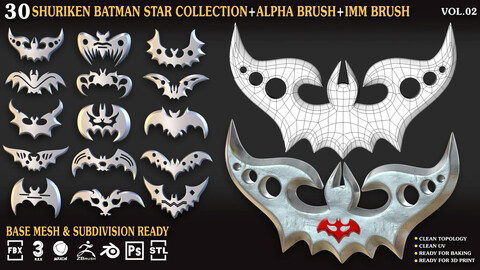 30 Shuriken_Batman_Star_Collection_Vol_02_(UV / IMM /Alpha / OBJ / FBX / .BLEND / 3DSMAX / C4D / STL  /PNG)