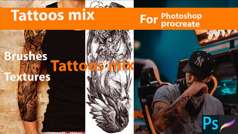 Tattoos mix  for photoshop and procreate(Brushes &Textures)