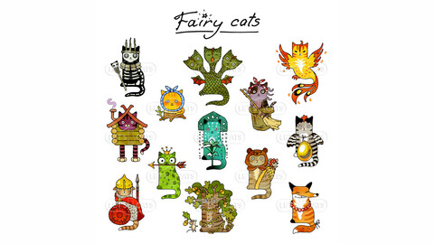 Cute fairy cats character design whimsical creatures