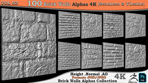 100 Brick Wall Alphas Collection (Seamless & Tileable) Vol 02