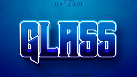 Cartoon text effect, editable glass text, blue color text style