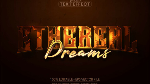 Ethereal Dreams text, shiny gold color editable text effect