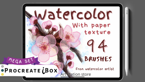 Watercolor brushes with paper texture for Procreate | ProcreateiBox