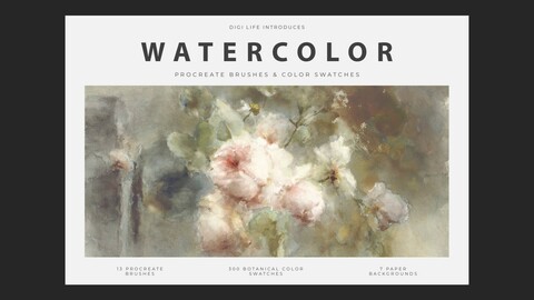 Watercolor Procreate Brushes, Color Swatches & Paper Backgrounds