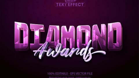 Luxury text effect, editable shiny pink color text style, diamond awards text on dark pink background