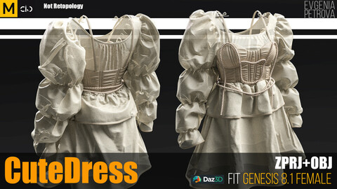 Cute Dress. Marvelous Designer Clo3d Project + OBJ