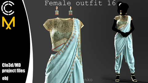 Female outfit 16. Marvelous Designer/Clo3d project + OBJ.