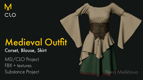 Medieval Female Outfit | Skirt, Blouse, Corset | Vintage