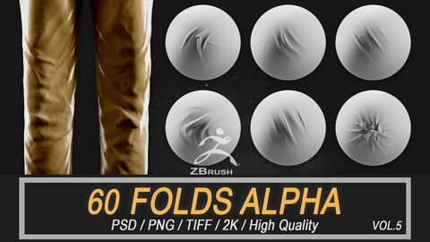 60 Wrinkles / Folds Alpha / Fabric Brushes ( PSD / TIFF / PNG ) Vol.5