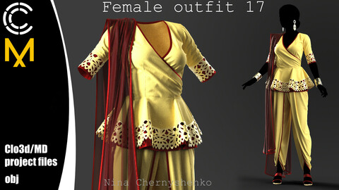 Female outfit 17. Marvelous Designer/Clo3d project + OBJ.