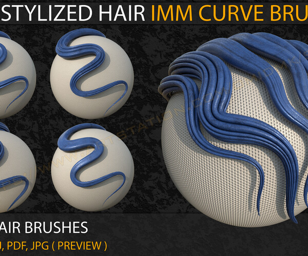 ArtStation 25 Stylized Hair IMM Curve Brushes+3ds Max and OBJ files