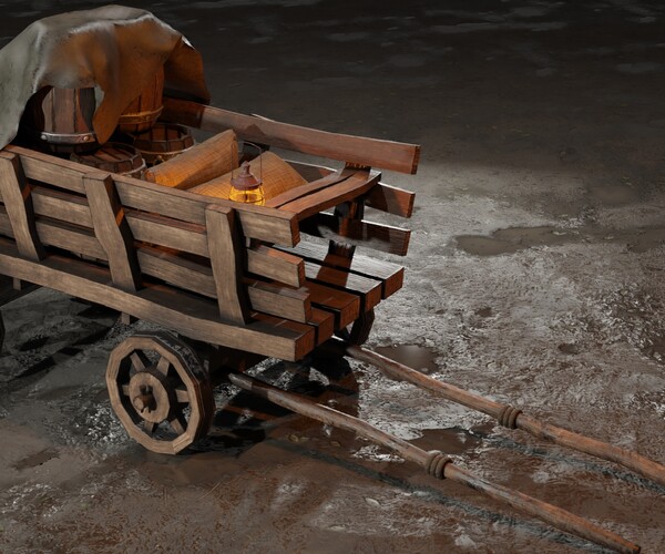 ArtStation - Stylized medieval cart with a lamp and a load | Game Assets