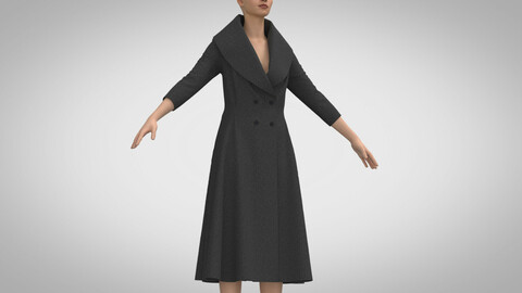 Coat Dress, Marvelous Designer, Clo3D +fbx, obj