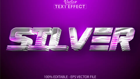 Silver editable text effect, shiny luxury silver color and metallic font style