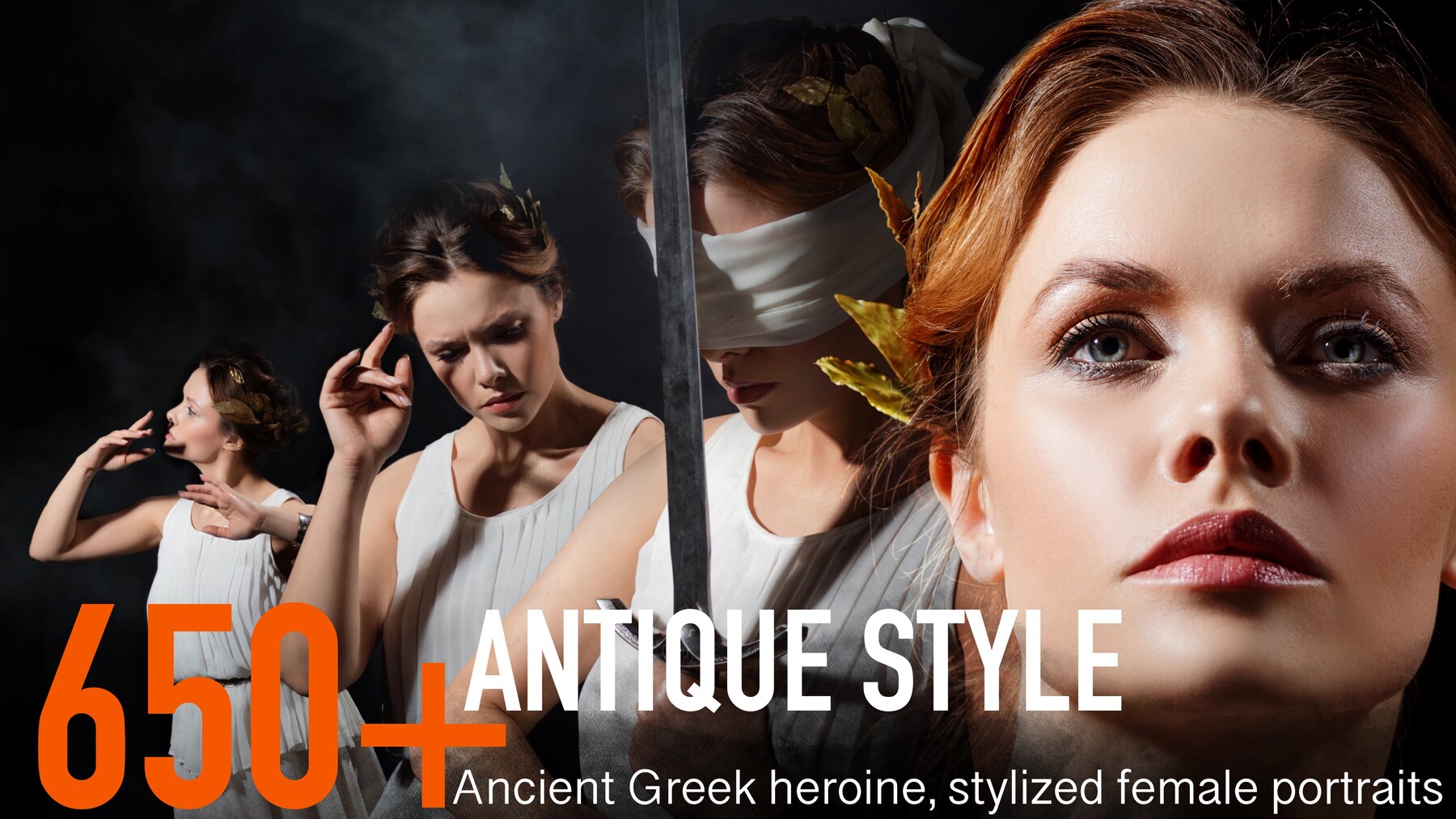 650+ Antique style. Ancient Greek heroine, stylized female portraits.