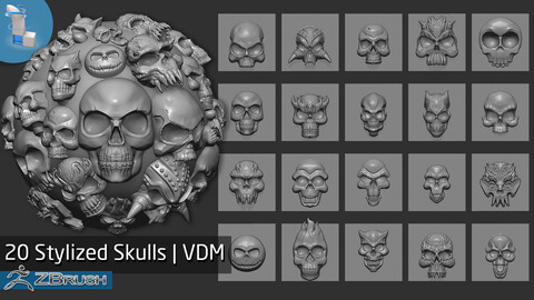 20 Stylized Skulls VDM Brush | Zbrush