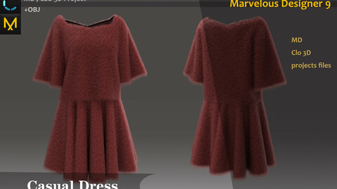 Casual Dress_Marvelous Designer, CLO3D_OBJ&FBX(if needed)