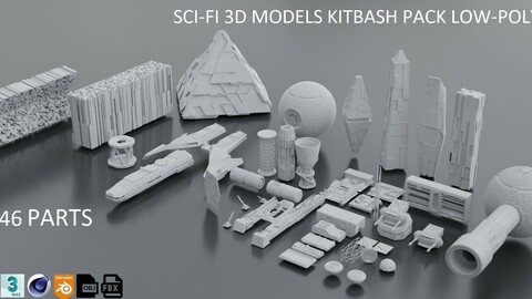 sci-fi 3d models kitbash