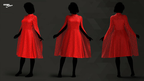 Female Red Lace Dress - 85 Marvelous Designer and Clo3D