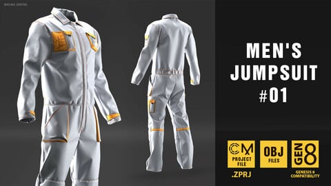 Men's jumpsuit 01. Marvelous Designer/Clo3D project file + OBJ+BLEND