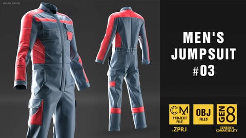 Men's jumpsuit 03. Marvelous Designer/Clo3D project file + OBJ+BLEND