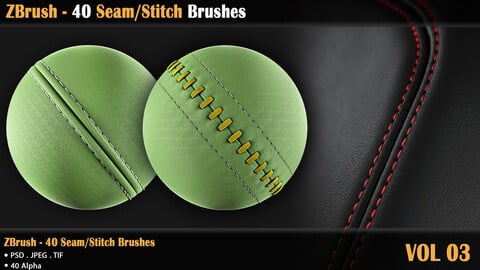 ZBrush - 40 Seam/Stitch Brushes (VOL 03)