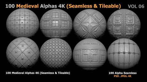 100 Medieval Alphas 4K (Seamless & Tileable)