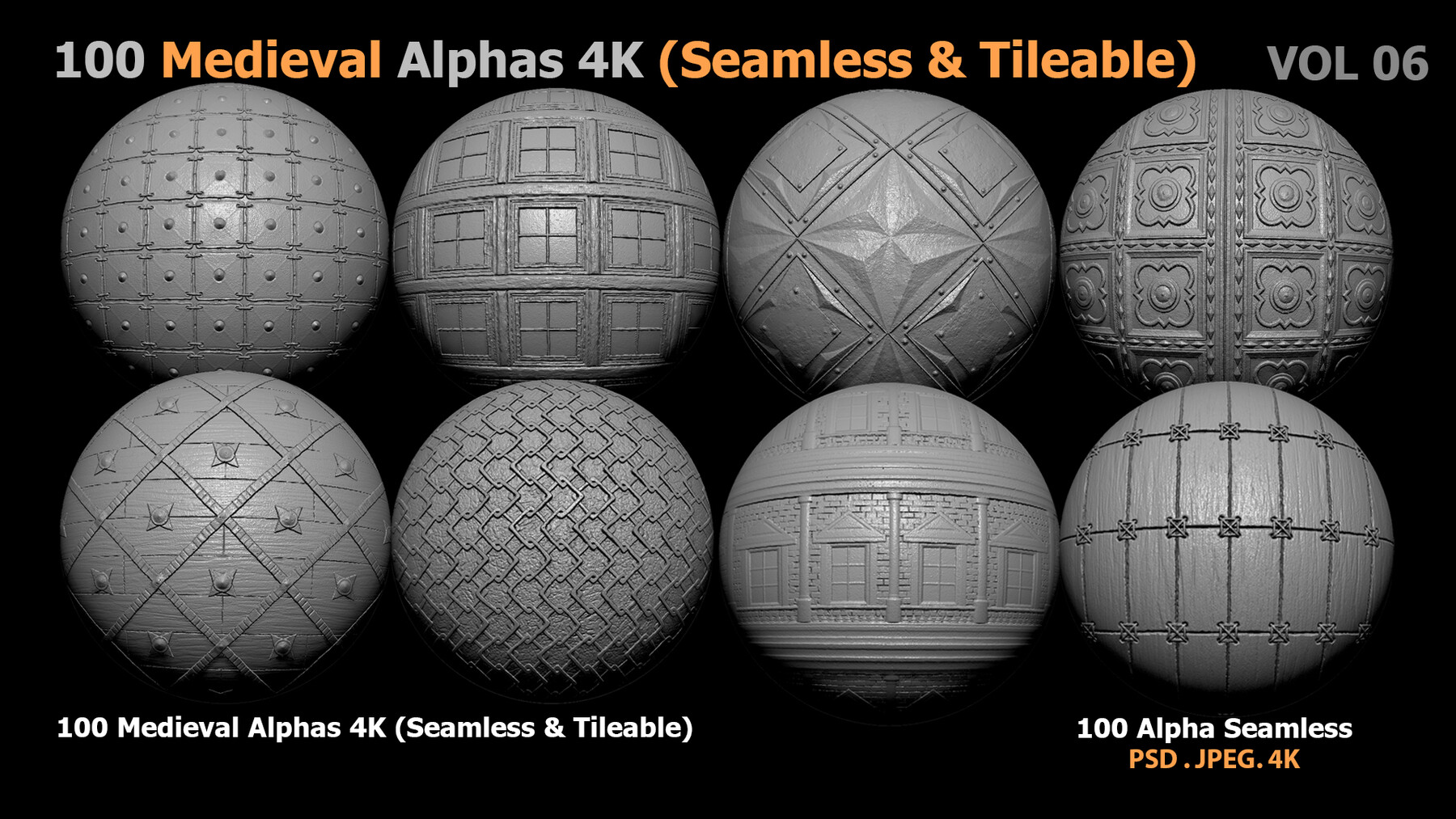 ArtStation - 100 Medieval Alphas 4K (Seamless & Tileable) | Brushes