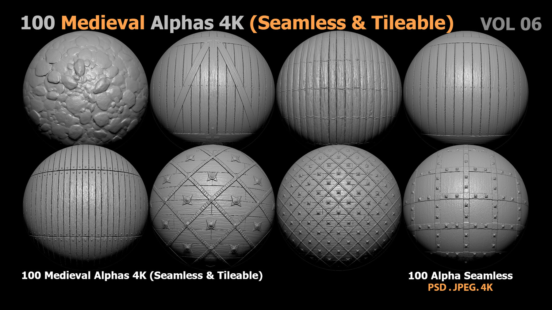 ArtStation - 100 Medieval Alphas 4K (Seamless & Tileable) | Brushes