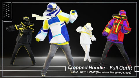 Hoodie / Jeans / Hat - Full Outfit (OBJ + glTF + Marvelous Designer / Clo3d)