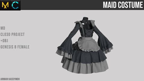 Maid costume | Marvelous designer project | +.obj