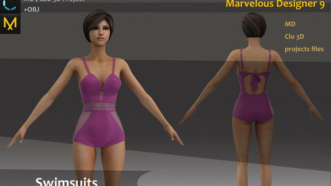 3d Female Bikini - purple color swimsuit MD asset