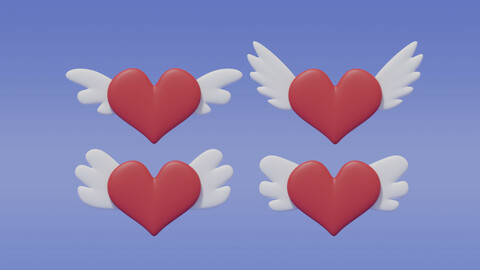 Cartoon Flying Heart With Wings Collection 3D model
