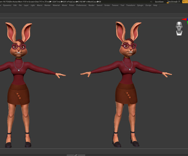 ArtStation - Rabbit Secretary Basemesh - Character Design in ZBrush ...