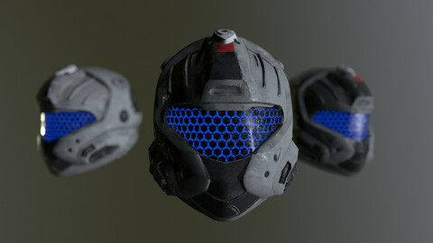 sci fi gameready helmet with emissive lens Low-poly 3D model