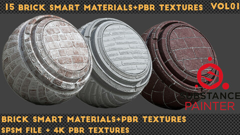 15 Brick Smart Materials + PBR Textures (4K) - VOL01