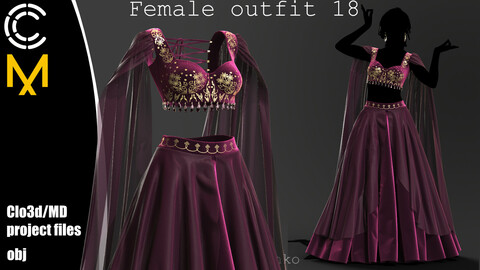 Female outfit 18. Marvelous Designer/Clo3d project + OBJ.