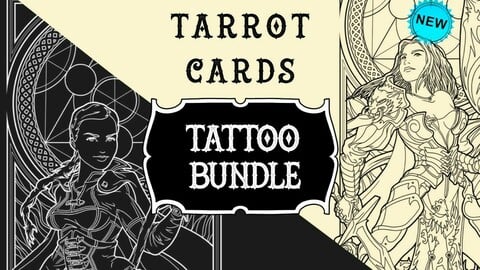 Apocalyptic Women's Procreate tarot cards | Procreate stamps | Tattoo stencil | Procreate flash | Tattoo flash | Outline tattoo