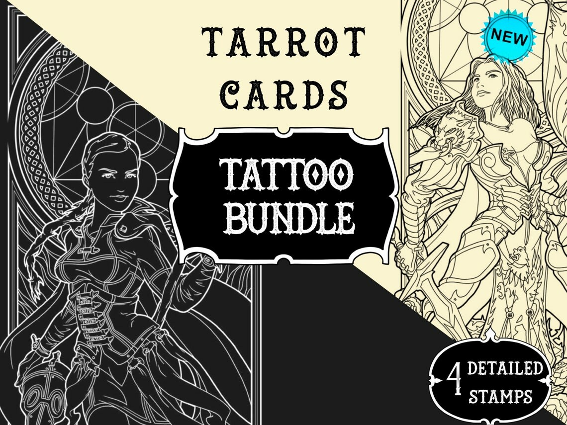 ArtStation - Apocalyptic Women's Procreate tarot cards, Procreate stamps, Tattoo stencil, Procreate flash, Tattoo flash, Outline tattoo