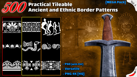 500 Practical Tileable Ancient and Ethnic Border Patterns (MEGA Pack)  - Vol 4