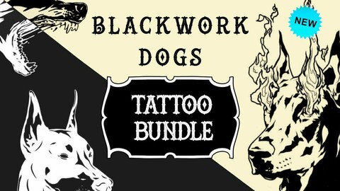 20 Blackwork Dog tattoo stamps | Procreate brush | Tattoo stencil design