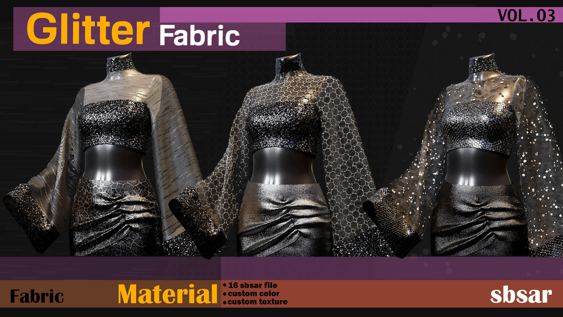 ArtStation - Glitter Fabric Material -SBSAR -custom color -custom fabric  texture -VOL 03