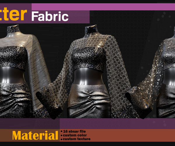 ArtStation - Glitter Fabric Material -SBSAR -custom color -custom