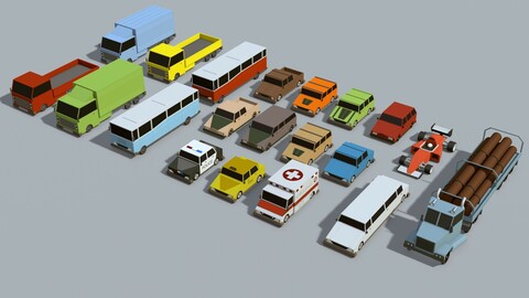3D Collection of low-poly toon cars